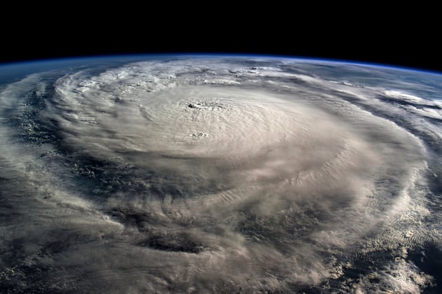 In this NASA handout, Hurricane Milton, a Category 5 storm at the time of this photograph, is pictured in the Gulf of Mexico off the coast of Yucatan Peninsula on October 8, 2024 seen from the International Space Station as it orbited 257 miles above.