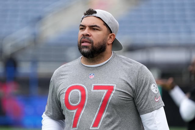 Feb 1, 2025; Orlando, FL, USA; Pittsburgh Steelers lineman Cameron Heyward during AFC Practice for the Pro Bowl Games at Camping World Stadium. Mandatory Credit: Kirby Lee-Imagn Images/File Photo