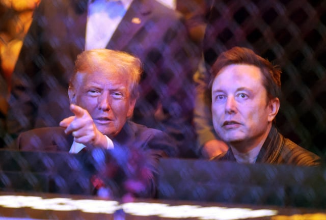President-elect Donald Trump talks with Elon Musk during UFC 309 at Madison Square Garden.