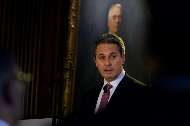 Alberto Musalem, President and CEO of the Federal Reserve Bank of St. Louis, speaks to the Economic Club of New York, in New York City, U.S., February 20, 2025.  REUTERS/Brendan McDermid/File Photo