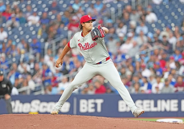 Sep 3, 2024; Toronto, Ontario, CAN; Philadelphia Phillies starting pitcher Tyler Phillips (48) throws a pitch against the Toronto Blue Jays during the first inning at Rogers Centre. Mandatory Credit: Nick Turchiaro-Imagn Images/File Photo