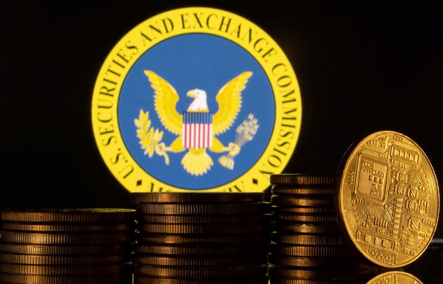U.S. Securities and Exchange Commission logo and representations of cryptocurrency are seen in this illustration taken June 6, 2023. REUTERS/Dado Ruvic/Illustration/File Photo