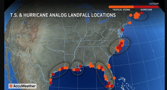 A map from AccuWeather shows where in Florida faces a higher risk of direct impacts from hurricanes this coming season.