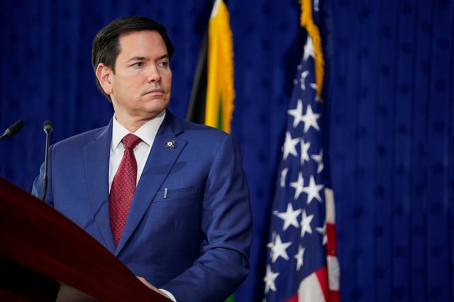 U.S. Secretary of State Marco Rubio attends a joint press conference with Jamaican Prime Minister Andrew Holness, in Kingston, Jamaica, March 26, 2025. REUTERS/Nathan Howard/Pool