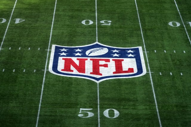 Oct 9, 2022; London, United Kingdom; A general overall view of the NFL shield logo at midfield during an NFL International Series game between the Green Bay Packers and the New York Giants at Tottenham Hotspur Stadium. Mandatory Credit: Kirby Lee-USA TODAY Sports/File Photo