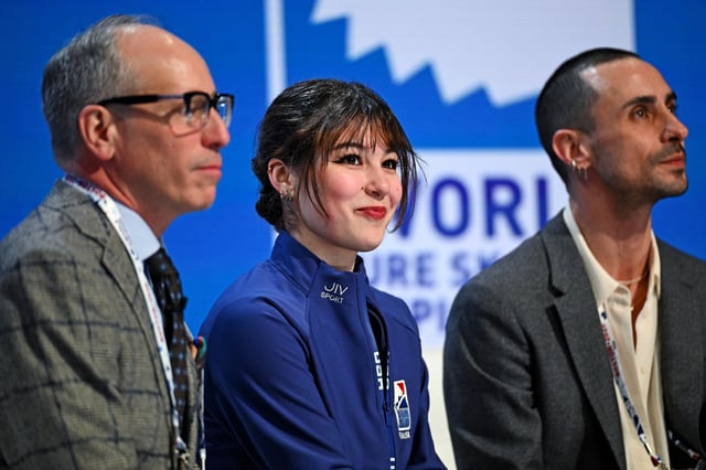 Mar 26, 2025; Boston, Massachusetts, USA; Alysa Liu (USA) competes in the Women’s Short Program during the ISU World Figure Skating Championships at TD Garden. Mandatory Credit: Brian Fluharty-Imagn Images