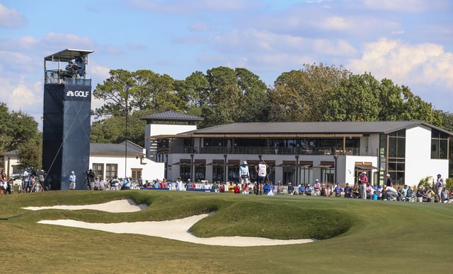 Nov 7, 2020; Houston, Texas, USA;  A view of the 18th green during the third round of the Houston Open golf tournament at Memorial Park Golf Course. Mandatory Credit: Thomas Shea-USA TODAY Sports/File Photo