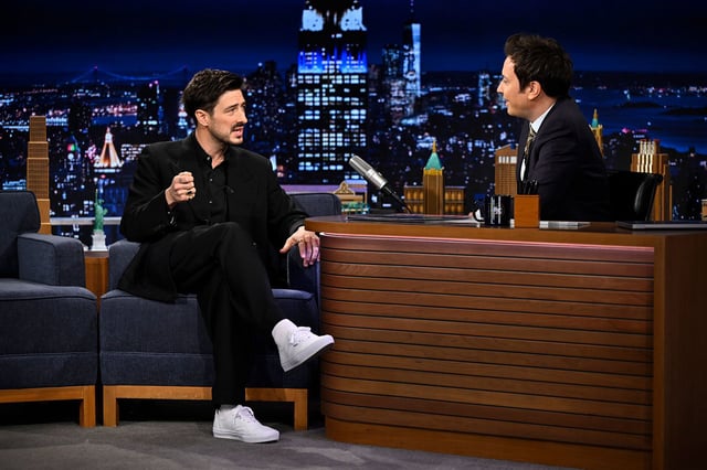 (From left) Marcus Mumford and Jimmy Fallon on 'The Tonight Show Starring Jimmy Fallon' on Tuesday.