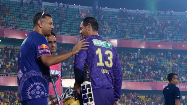 Rahul Dravid meets Quinton de Kock after KKR beat RR