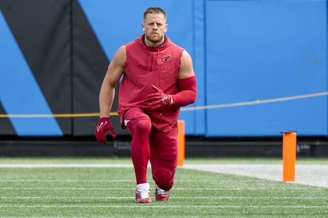 Oct 2, 2022; Charlotte, North Carolina, USA; Arizona Cardinals defensive end J.J. Watt (99) during pregame activity against the Carolina Panthers at Bank of America Stadium. Mandatory Credit: Jim Dedmon-USA TODAY Sports/File Photo