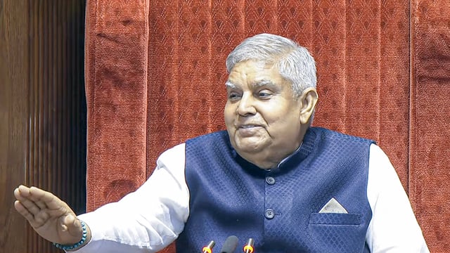 Rajya Sabha Chairman Jagdeep Dhankar conducts the proceedings of the house during the Budget Session of Parliament, in New Delhi.