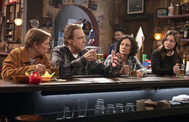 Laurie Metcalf as Jackie Harris, John Goodman as Dan Conner, Sara Gilbert as Darlene Conner, and Emma Kenney as Harris Conner in "The Conners."