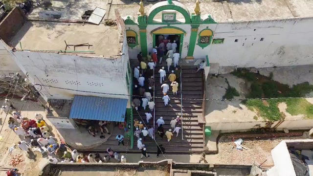 An aerial view of the devotees arriving to offer prayers (namaz) at the Shahi Jama Masjid in Sambhal. ANI 