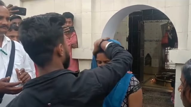 The couple got married at a temple in the presence of villagers.