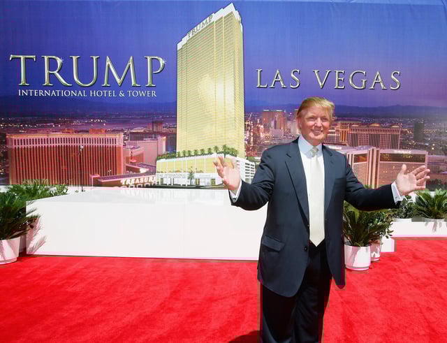 Donald Trump poses after a ceremonial groundbreaking for the 64-story Trump International Hotel &amp; Tower Las Vegas July 12, 2005 in Las Vegas, Nevada.