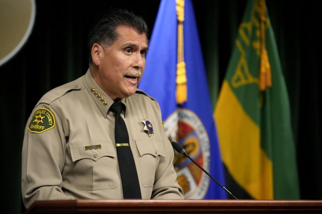 Los Angeles Sheriff Robert Luna speaks at the Hall of Justice Feb. 20, 2023.