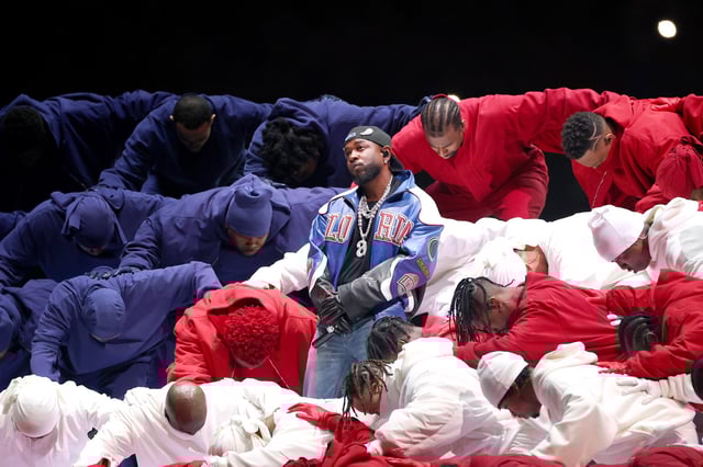 Kendrick Lamar performs onstage during Apple Music Super Bowl LIX Halftime Show at Caesars Superdome on February 09, 2025 in New Orleans, Louisiana.