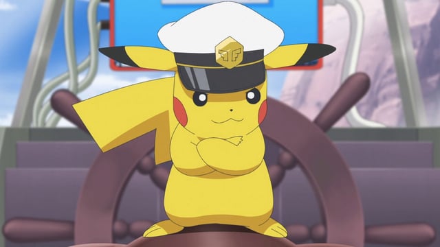 Pikachu wearing a captain hat
