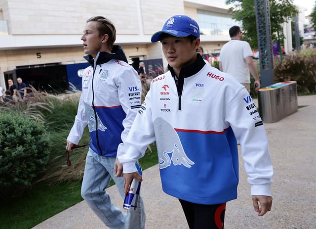 Formula One F1 - Qatar Grand Prix - Lusail International Circuit, Lusail, Qatar - November 29, 2024 RB's Yuki Tsunoda and Liam Lawson before practice REUTERS/Jakub Porzycki/File Photo