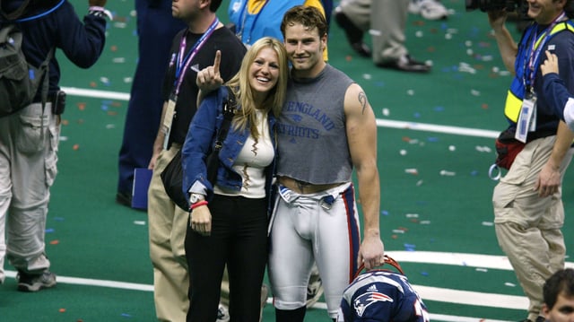 Matt Stevens of the New England Patriots  poses for a picture after  Superbowl XXXVI at the Superdome in New Orleans, Louisiana.