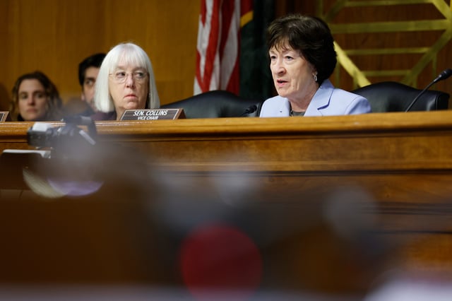 Senate Appropriations committee Chairwoman Patty Murray, D-Wash., left, and ranking member Susan Collins, R-Maine, participate in a hearing in the Dirksen Senate Office Building on November 20, 2024 in Washington, D.C.