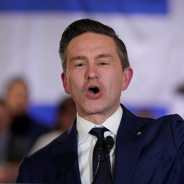 Conservative Party of Canada leader Pierre Poilievre speaks during a campaign rally in Quebec City, Quebec, Canada March 26, 2025. REUTERS/Mathieu Belanger