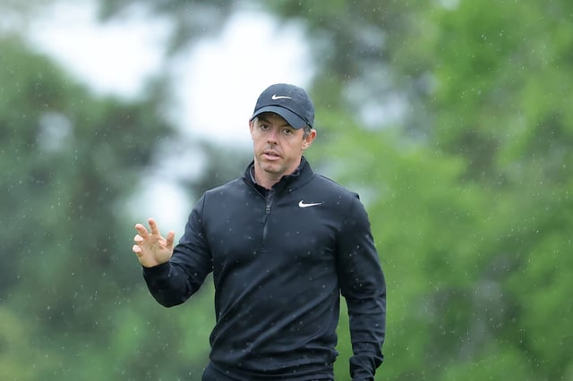 HOUSTON, TEXAS - MARCH 27: Rory McIlroy of Northern Ireland reacts after a par on the 11th hole green during the first round of the Texas Children&#39;s Houston Open 2025 at Memorial Park Golf Course on March 27, 2025 in Houston, Texas.