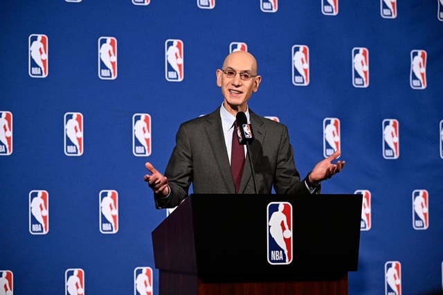 NBA Commissioner Adam Silver addresses the media during a press conference in April 2024.