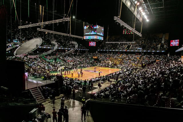 Dakar Arena in Diamniadia, Senegal, is seen during a game between Basketball Africa League's Association Sportive des Douanes and Armee Patriotique Rwandaise in May 2024.