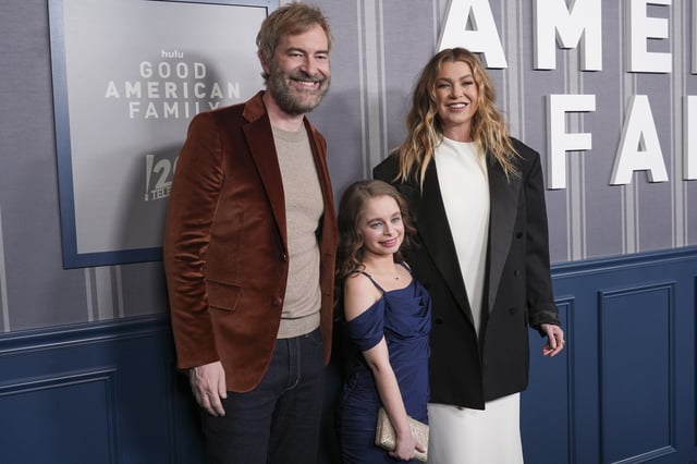 Mark Duplass, from left, Imogen Faith Reid, and Ellen Pompeo arrive at an FYC screening of &#34;Good American Family&#34; on Thursday, March 13, 2025, at DGA Theater Complex in Los Angeles.