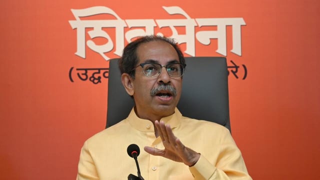 Mumbai, India. Mar 27, 2025: Shiv Sena (UBT) party chief Uddhav Thackeray addressed the Media during the press conference at Shiv Sena Bhavan in the Dadar area of Mumbai. Mumbai, India. Mar 27, 2025. (Hindustan Times)