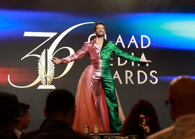 BEVERLY HILLS, CALIFORNIA - MARCH 27: Michael Urie speaks during the 36th Annual GLAAD Media Awards at The Beverly Hilton on March 27, 2025 in Beverly Hills, California. (Photo by Matt Winkelmeyer/Getty Images for GLAAD)