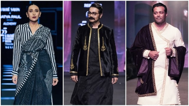 Karisma Kapoor, Prosenjit Chatterjee, and Leander Paes turn showstopper at Lakme Fashion Week 2025. 