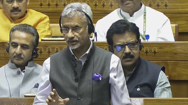 External Affairs Minister S. Jaishankar speaks in the Lok Sabha during the Budget session of Parliament, in New Delhi, Friday, March 28, 2025. 