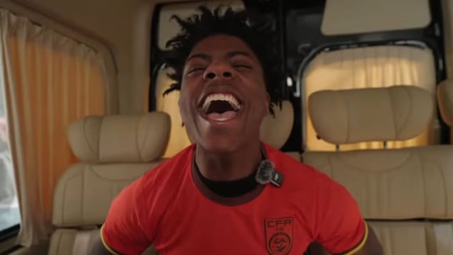 IShowSpeed laughing in car wearing red china football jersey