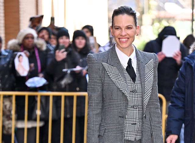 Hilary Swank arrives to ABC&#39;s &#34;The View&#34; on the Upper West Side on February 20, 2024 in New York City.