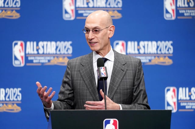 Feb 15, 2025; San Francisco, CA, USA; NBA commissioner Adam Silver speaks in a press conference during All Star Saturday Night ahead of the 2025 NBA All Star Game at Chase Center. Mandatory Credit: Cary Edmondson-Imagn Images/File Photo