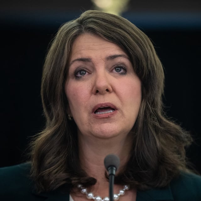 Alberta Premier Danielle Smith speaks in Edmonton on Thursday, Oct. 31, 2024. Smith is getting set to fly to Florida for an event hosted by a far-right U.S. influencer, with her chief of staff calling the foray a patriotic act of courage by a “noble” leader. THE CANADIAN PRESS/Jason Franson