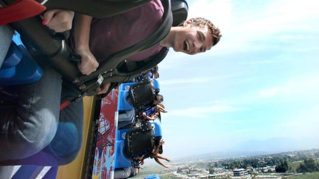 Riders aboard the Superman: Escape from Krypton roller coaster at Six Flags Magic Mountain in Valencia in 2011. (Special to The Press-Enterprise)