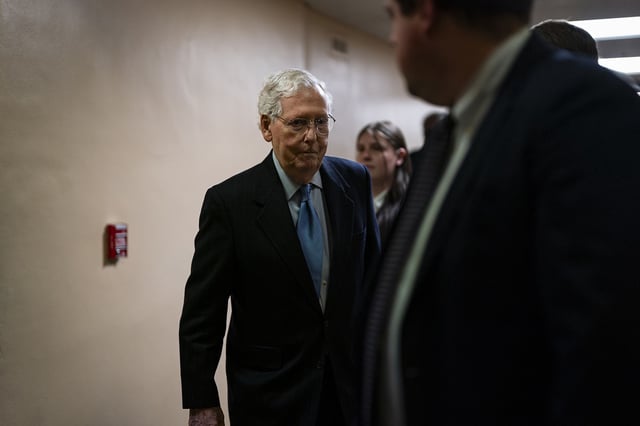 Sen. Mitch McConnell arrives prior to the Senate Republicans weekly policy luncheon, in the US Capitol on March 25 in Washington, DC.
