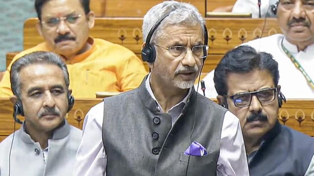 External affairs minister S Jaishankar speaks in the Lok Sabha during the Budget session of the Parliament in New Delhi on Friday. (Sansad TV/ANI)