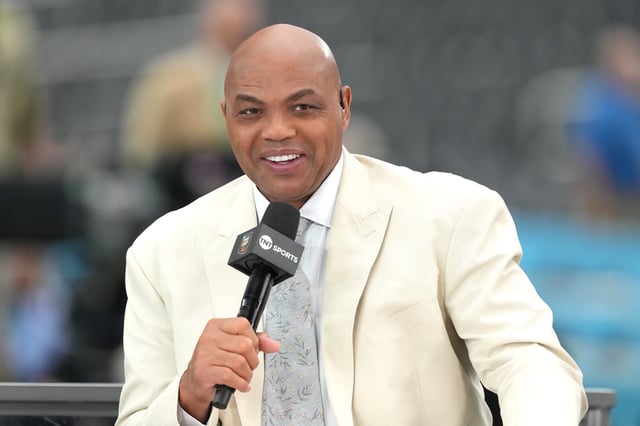 GLENDALE, ARIZONA - APRIL 08: Basketball analyst Charles Barkley on air before the National Championship game between the Purdue Boilermakers and the Connecticut Huskies at State Farm Stadium on April 08, 2024 in Glendale, Arizona. There could be a bidding war on Barkley if he were to become a free agent next year.