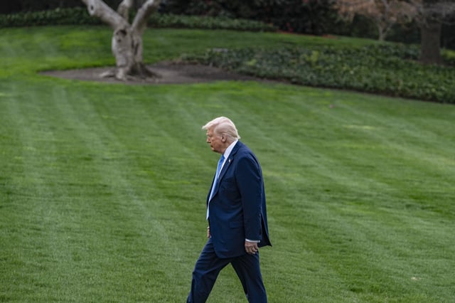 U.S. President Donald J Trump departs the White House for the weekend to Mar-a-Lago Florida on March 28, 2024, in Washington, D.C.