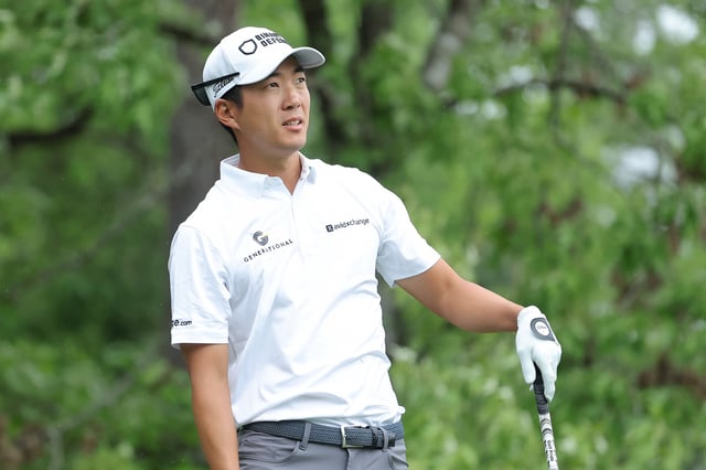 HOUSTON, TEXAS - MARCH 27: Michael Kim of the United States hits his tee shot on the sixth hole during the first round of the Texas Children&#39;s Houston Open 2025 at Memorial Park Golf Course on March 27, 2025 in Houston, Texas.