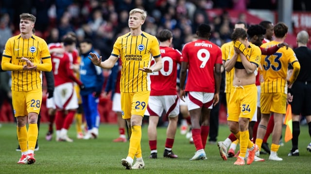 Van Hecke — pictured after the 7-0 defeat — believes Brighton have a golden opportunity this season to secure their first significant piece of silverware