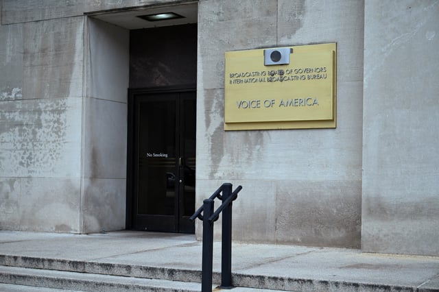 A view of the Voice of America (VOA) building, a day after more than 1,300 of the employees of the media broadcaster, which operates in almost 50 languages, were placed on leave in Washington, D.C., U.S. March 16, 2025.