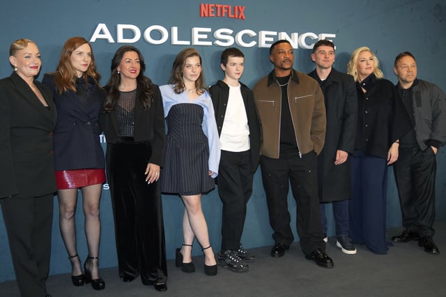 From left: Christine Tremarco, Faye Marsay, Jo Hartley, Amelie Pease, Owen Cooper, Ashley Walters Hannah Walters and Stephen Graham are seen in London on March 12.