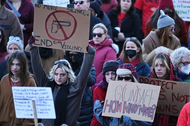 Hundreds of Colorado educators and students demand that elected leaders take action to keep schools safe during a rally at the State Capitol in Denver on Friday, March 24, 2023. (Photo by Hyoung Chang/The Denver Post)