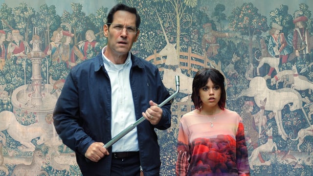 Paul Rudd and Jenna Ortega with Unicorn Tapestries