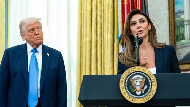 US President Donald Trump and Alina Habba, interim US attorney for New Jersey, during a swearing-in ceremony in the Oval Office of the White House in Washington, DC, US. Habba, who represented Trump in several high-profile lawsuits before his 2024 election victory, was announced as the interim US Attorney for New Jersey on Monday.
